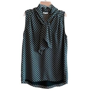 Pleione Ditsy Floral Tie Neck Chiffon Sleeveless Blouse Extra Small (Fits S/M)